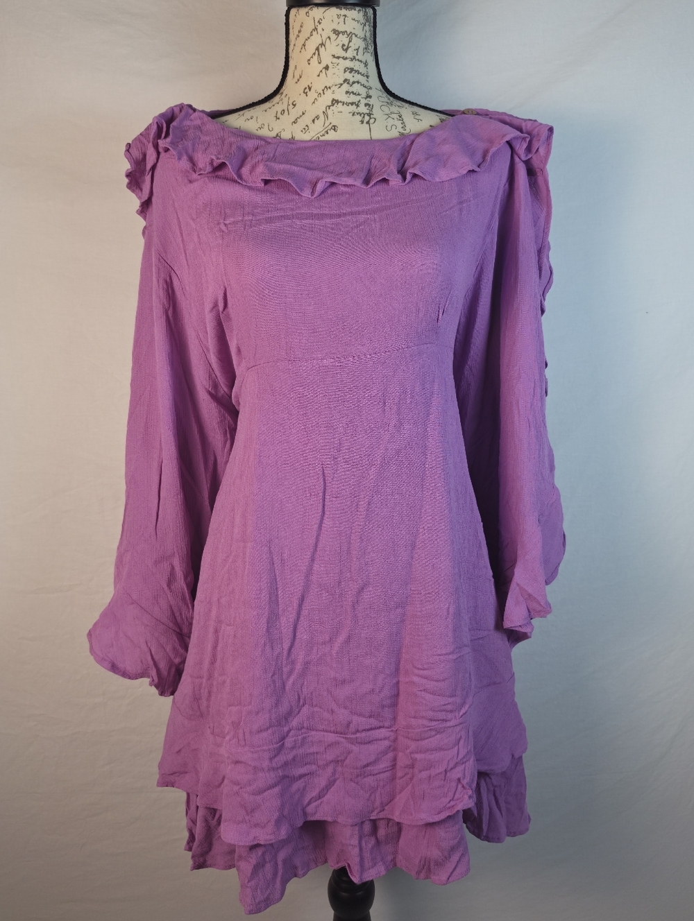 NWT Free People Free-est Purple Gauze Ruffle Button Mini Dress - Medium